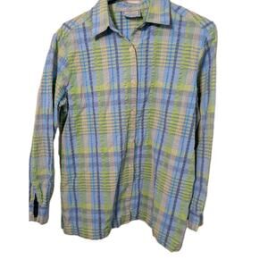 Pendleton Women's Vintage 90s Blouse Seersucker Plaid Cotton Shirt Size Medium